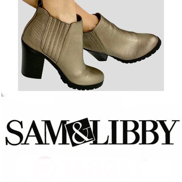 Sam & Libby ankle lug booties, style Deanna, high heel Bronze women's size 7 - Picture 1 of 9